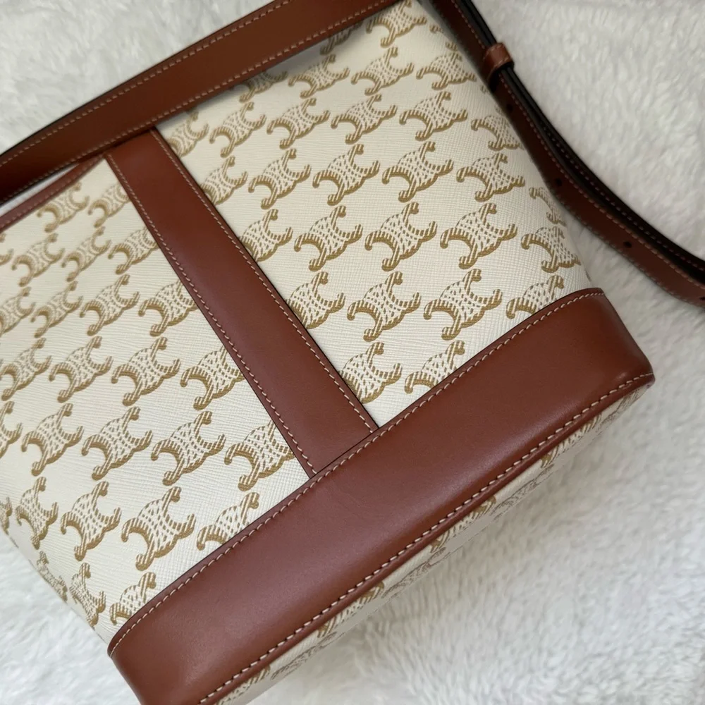 Celine Small Bucket White Canvas Tan Leather - Picture 4 of 7